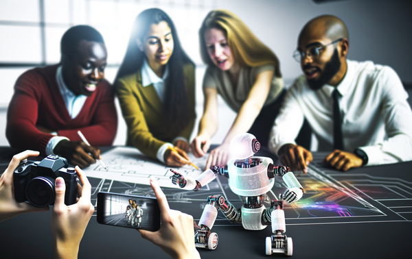 alt_text: Diverse individuals collaborating with technology, symbolizing empowerment and innovation in the future.